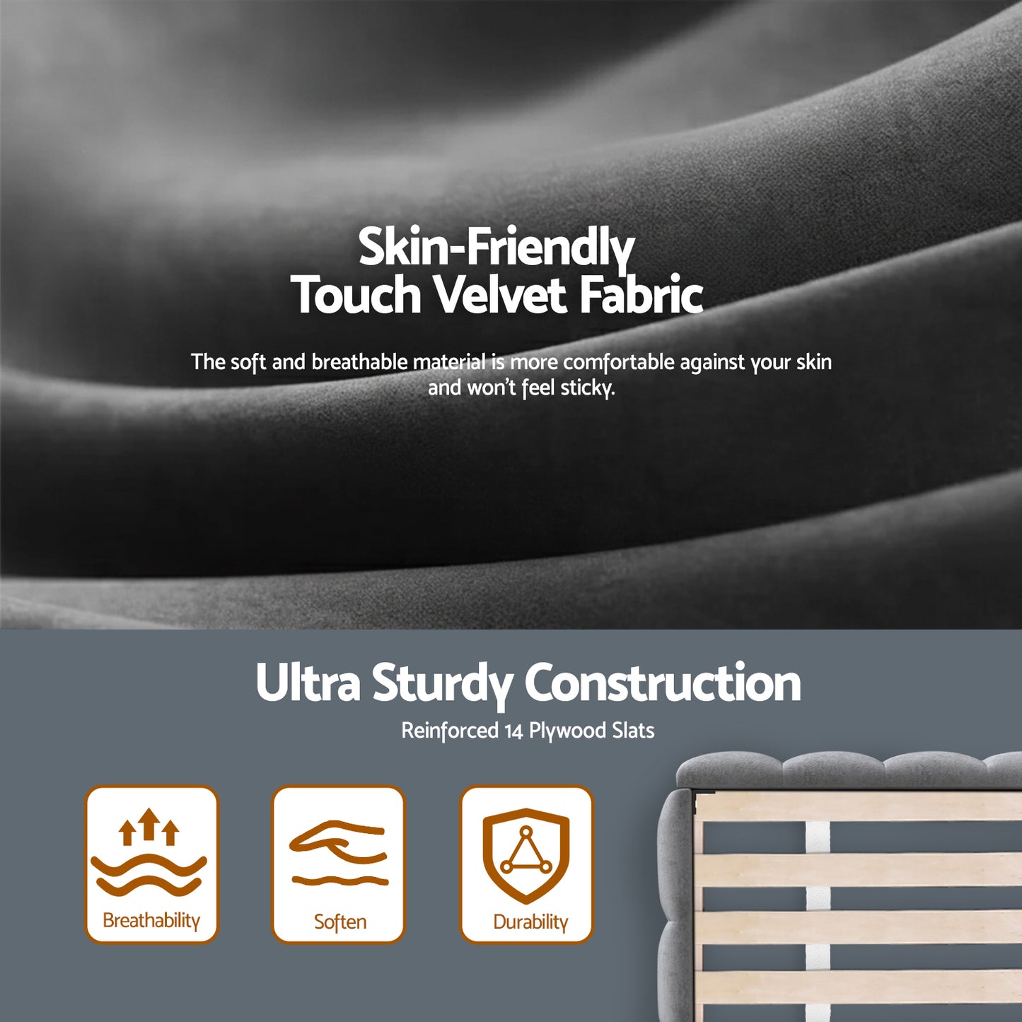 Artiss Double Size Bed Frame Plush Soft Headboard Velvet Platform Base for Modern Bedrooms Grey