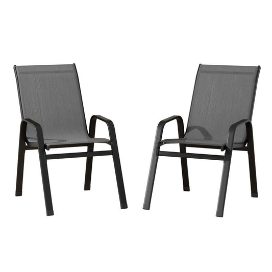 Gardeon 2PC Outdoor Dining Chairs Stackable Lounge Chair Patio Furniture Black