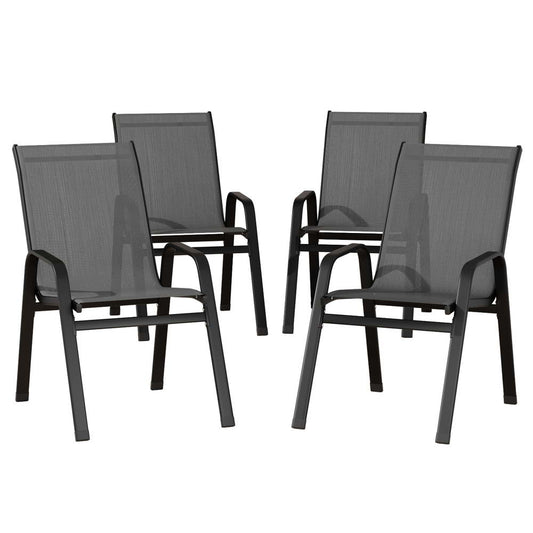 Gardeon 4PC Outdoor Dining Chairs Stackable Lounge Chair Patio Furniture Black