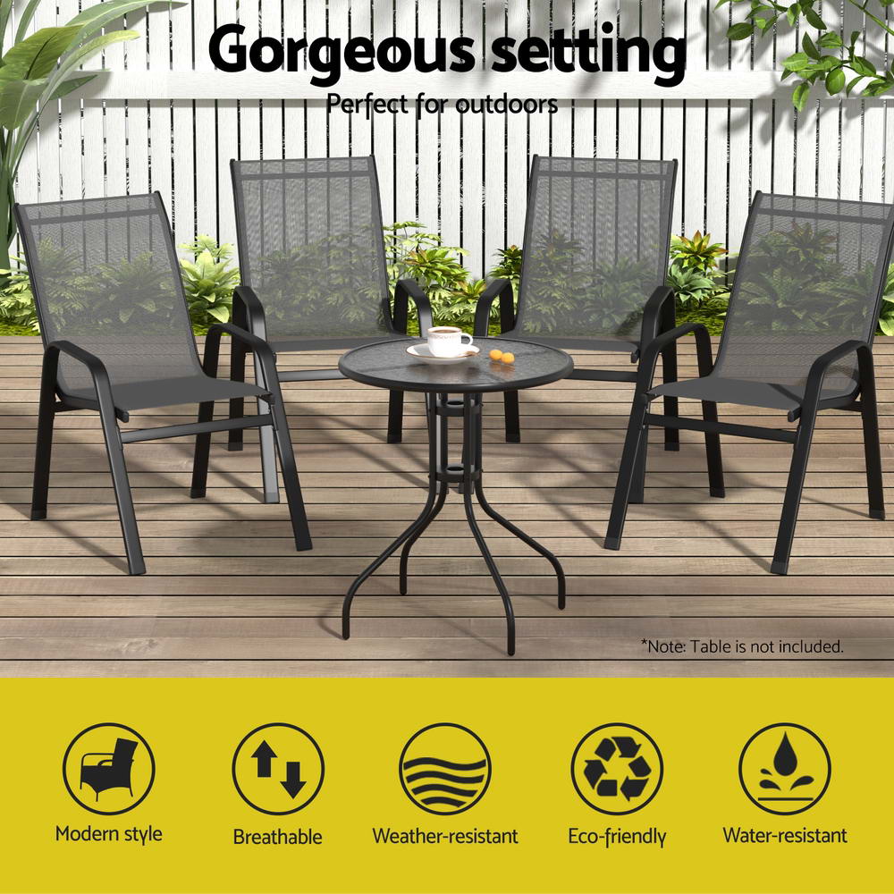 Gardeon 4PC Outdoor Dining Chairs Stackable Lounge Chair Patio Furniture Black