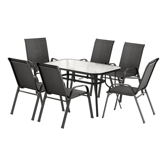 Gardeon 7PC Outdoor Dining Set Table and Chairs Patio Furniture Bistro Set Garden Black