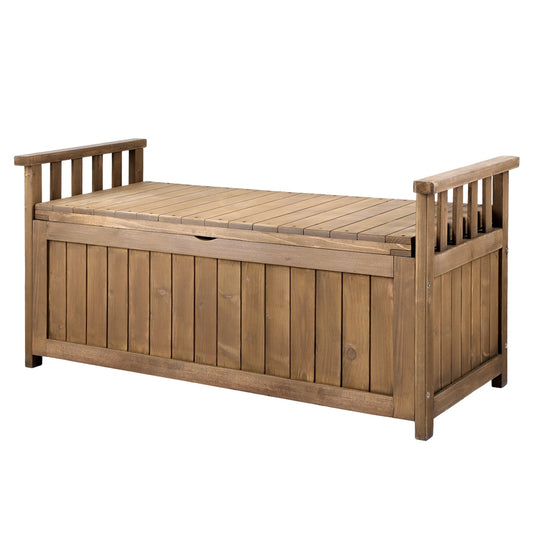Gardeon Outdoor Storage Bench Box Wooden Garden Toy Tool Sheds Patio Furniture Brown