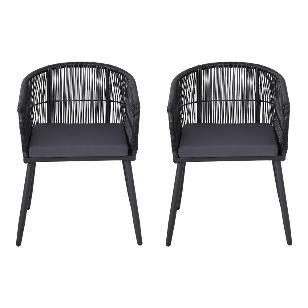 Gardeon 2PC Outdoor Dining Chairs Wicker Chair Patio Furniture Garden Steel Black