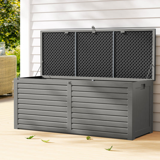 Gardeon Outdoor Storage Box 390L Container Lockable Garden Bench Tools Toy Shed Black