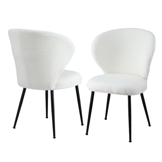 Artiss 2x Dining Chairs Sherpa Boucle Wing Back White