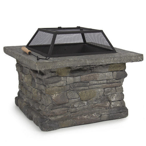 Samland STONE BASE OUTDOOR PATIO HEATER FIRE PIT TABLE WITH BBQ GRILL FIREPIT