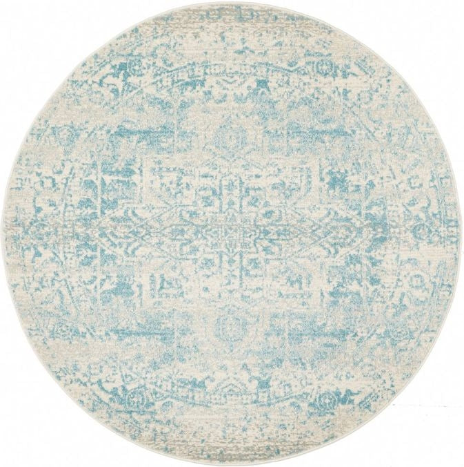 Evoke 253 White Blue Round by Rug Culture -200X200CM - ROUND