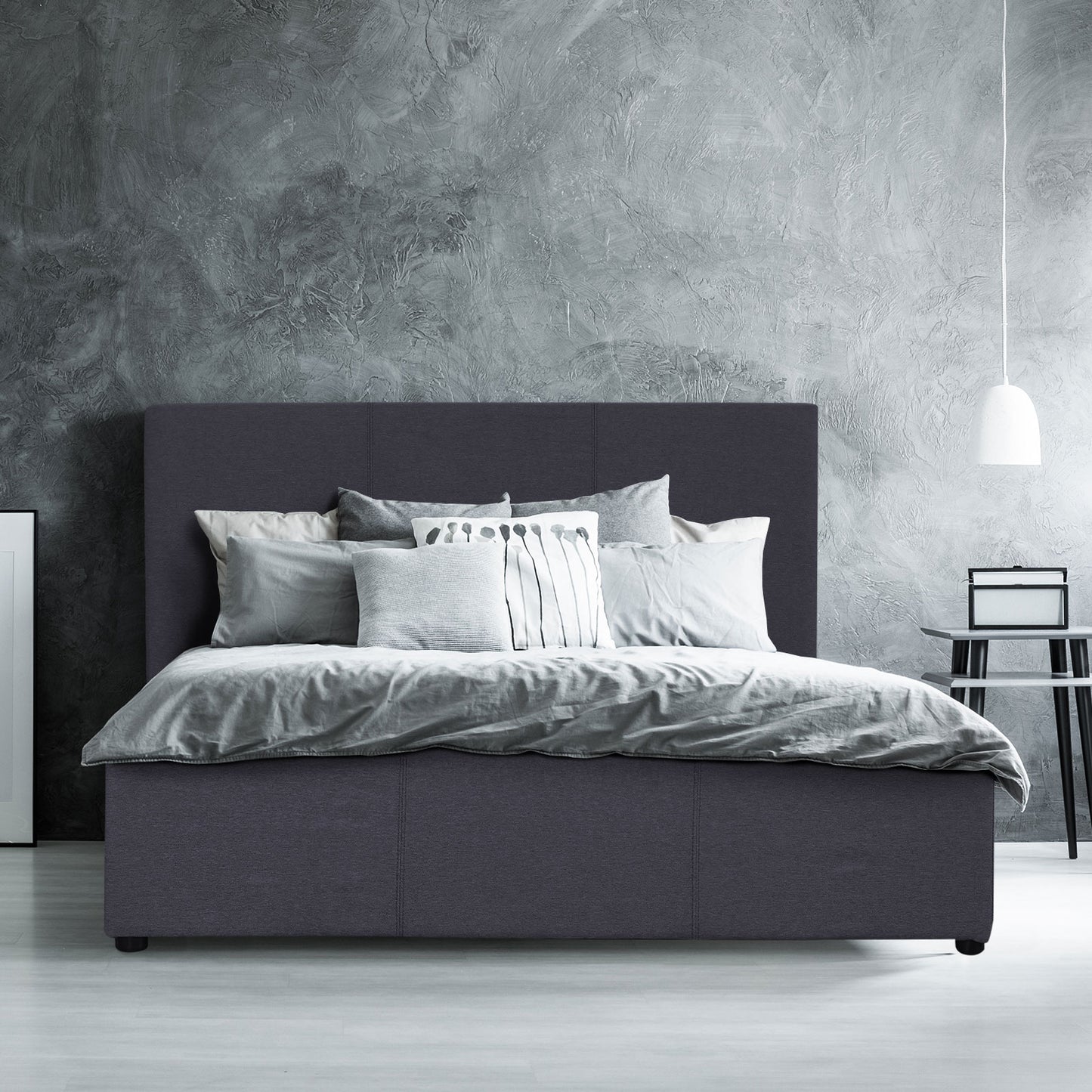Milano Luxury Gas Lift Bed Frame Base And Headboard With Storage - Double - Charcoal