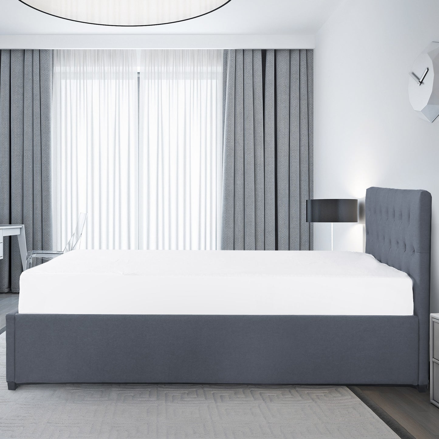 Milano Capri Luxury Gas Lift Bed Frame Base And Headboard With Storage - King Single - Grey