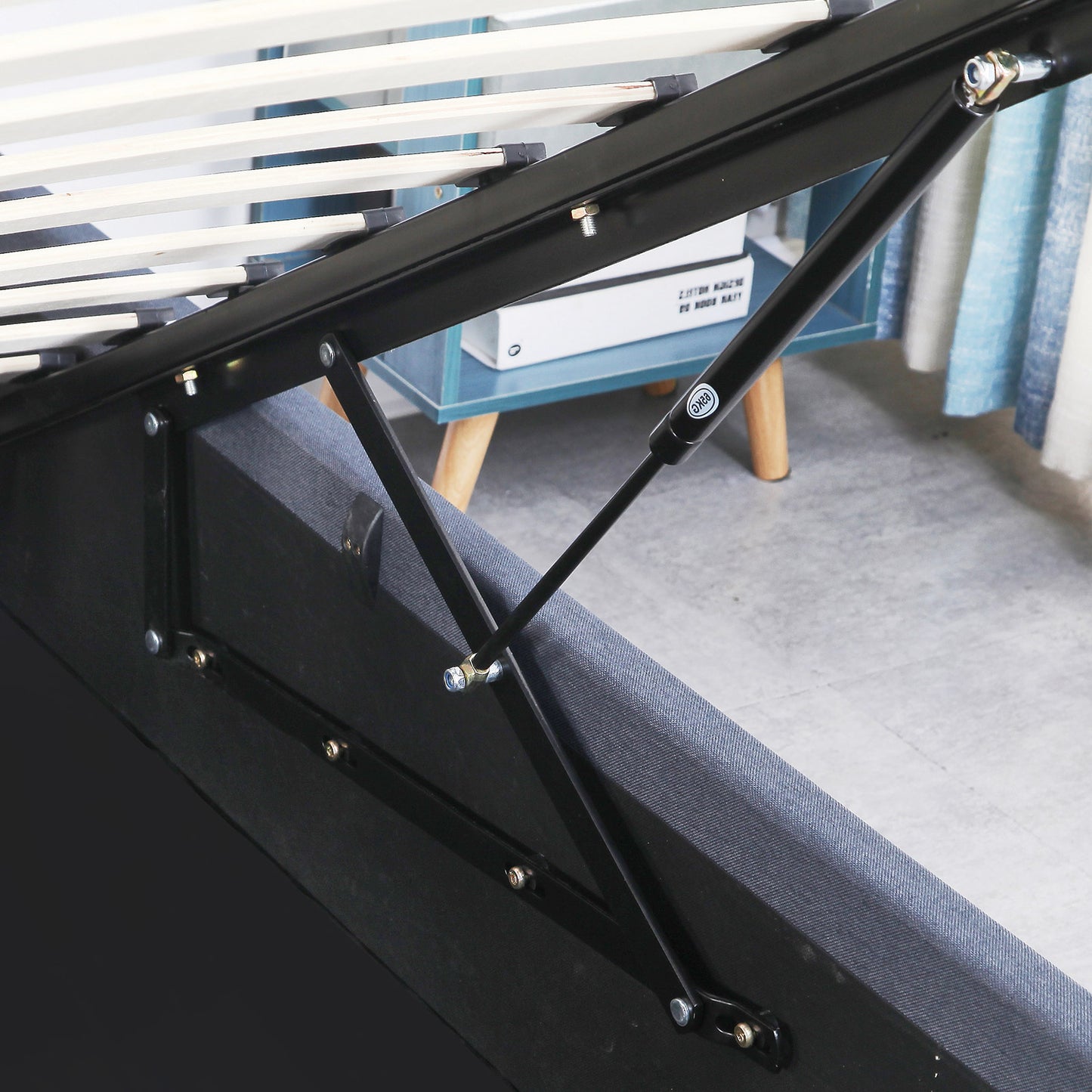 Milano Capri Luxury Gas Lift Bed Frame Base And Headboard With Storage - King Single - Grey