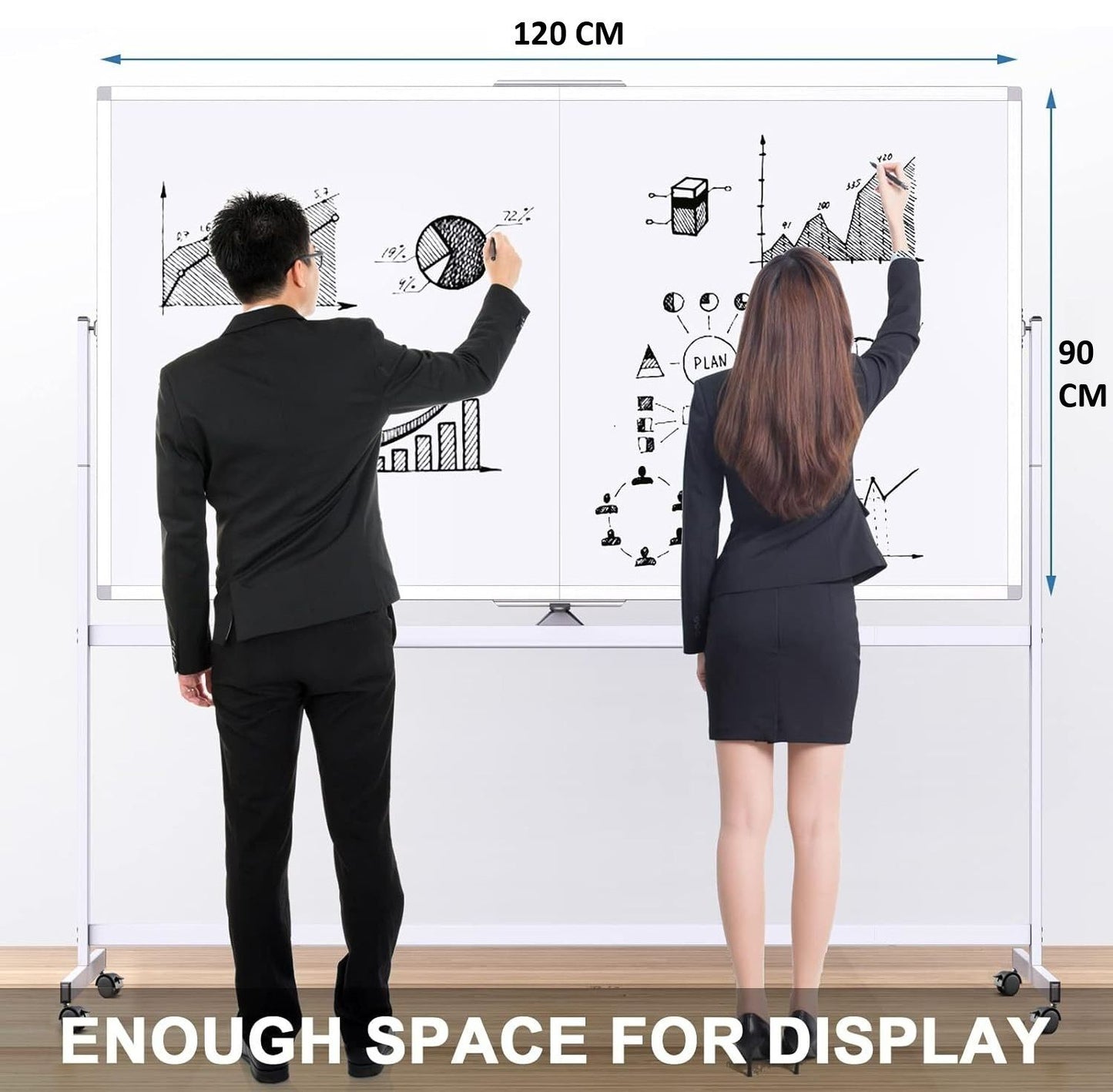 CARLA HOME Double-Sided Magnetic Whiteboard 120x90cm with Wheels, Reversible Design for School, Office & Home