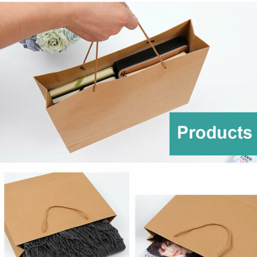 5pcs Bulk Kraft Paper Bags Gift Shopping Carry Craft Brown Retail Bag with Handles Au M