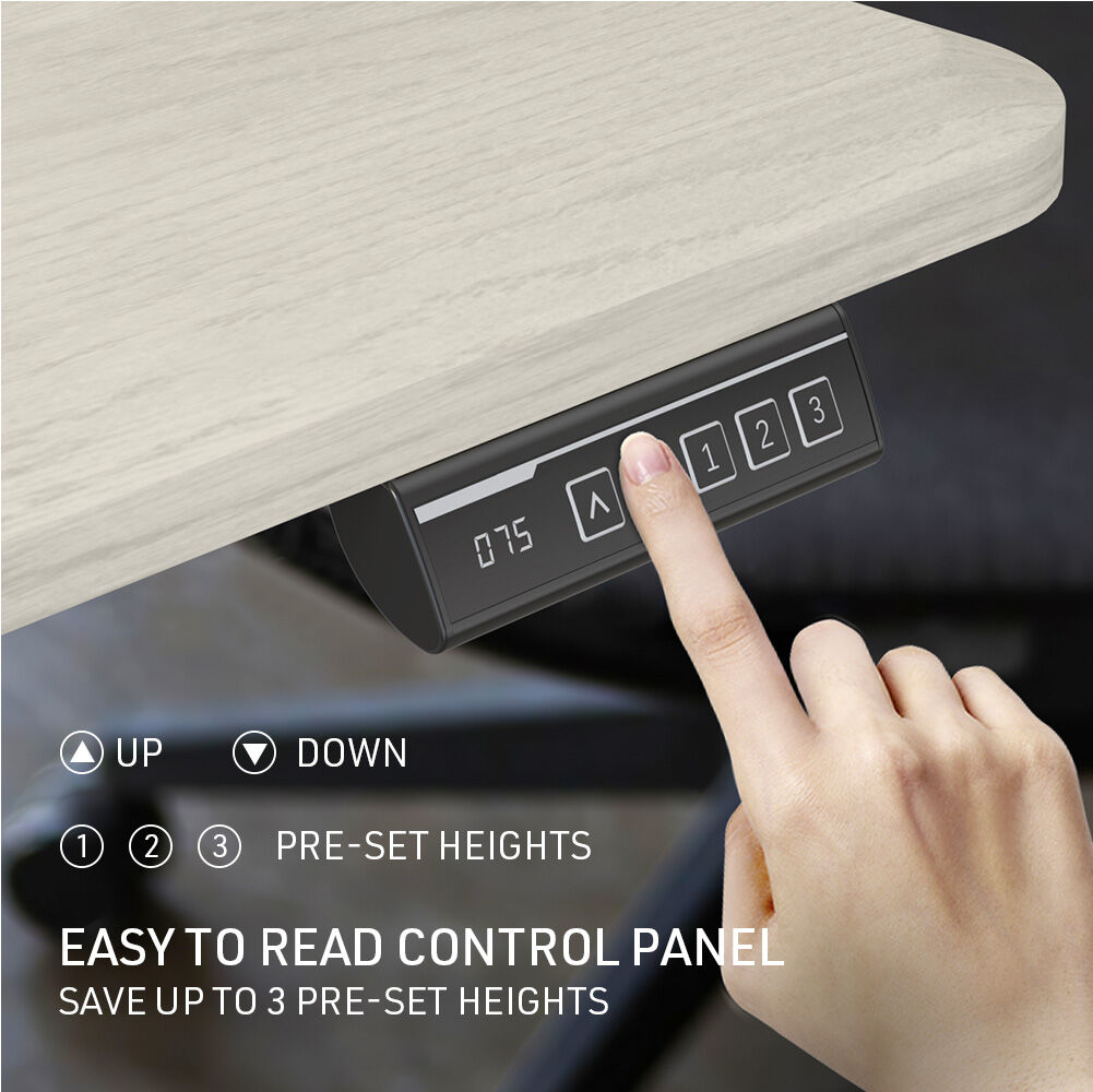 FORTIA Sit To Stand Up Standing Desk, 150x75cm, 72-118cm, Height Adjustable, 50kg Rated, White Oak Style/Silver Frame