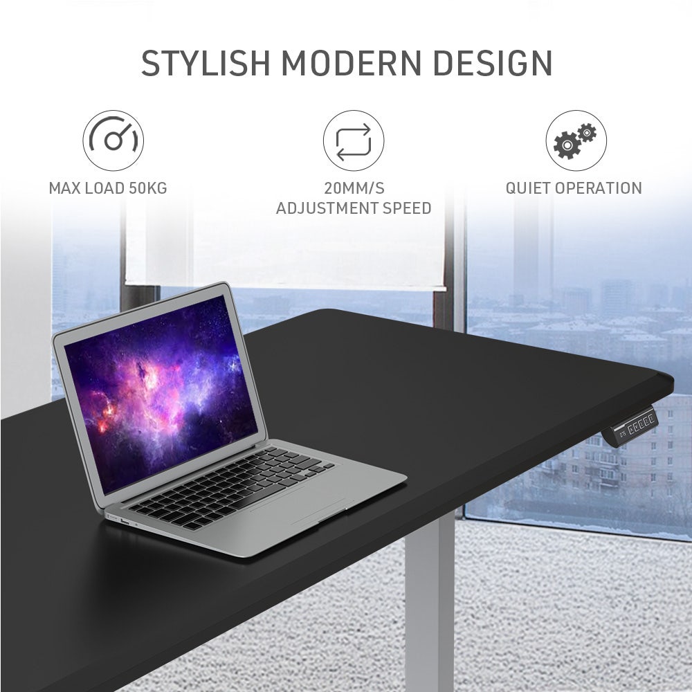 FORTIA Sit To Stand Up Standing Desk, 160x75cm, 72-118cm, Height Adjustable, 50kg Rated, Black/Silver Frame