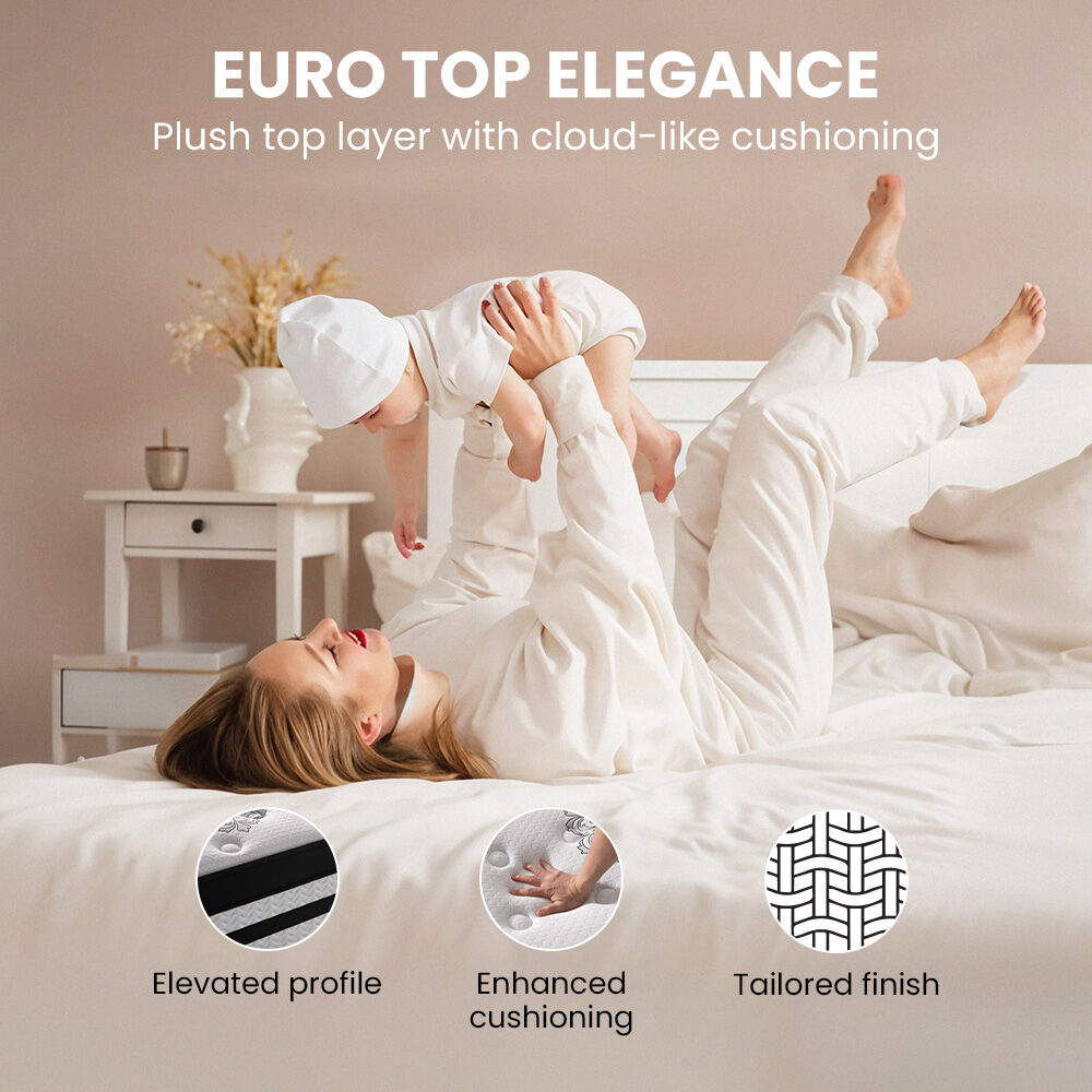 KINGSTON SLUMBER Luxury 34cm Queen Mattress, Medium-Firm, Euro Top, 5-Zone Pocket Spring
