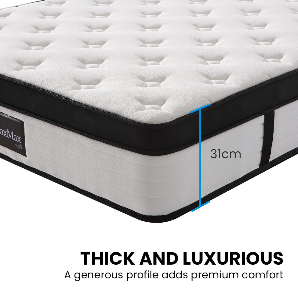 KINGSTON SLUMBER RelaxMax 31cm Single Mattress, Euro Top, 5-Zone, Pocket Spring, Knitted Fabric