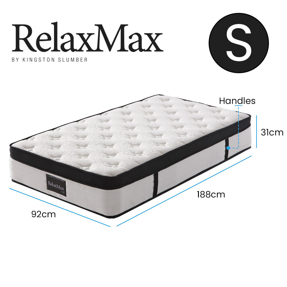 KINGSTON SLUMBER RelaxMax 31cm Single Mattress, Euro Top, 5-Zone, Pocket Spring, Knitted Fabric