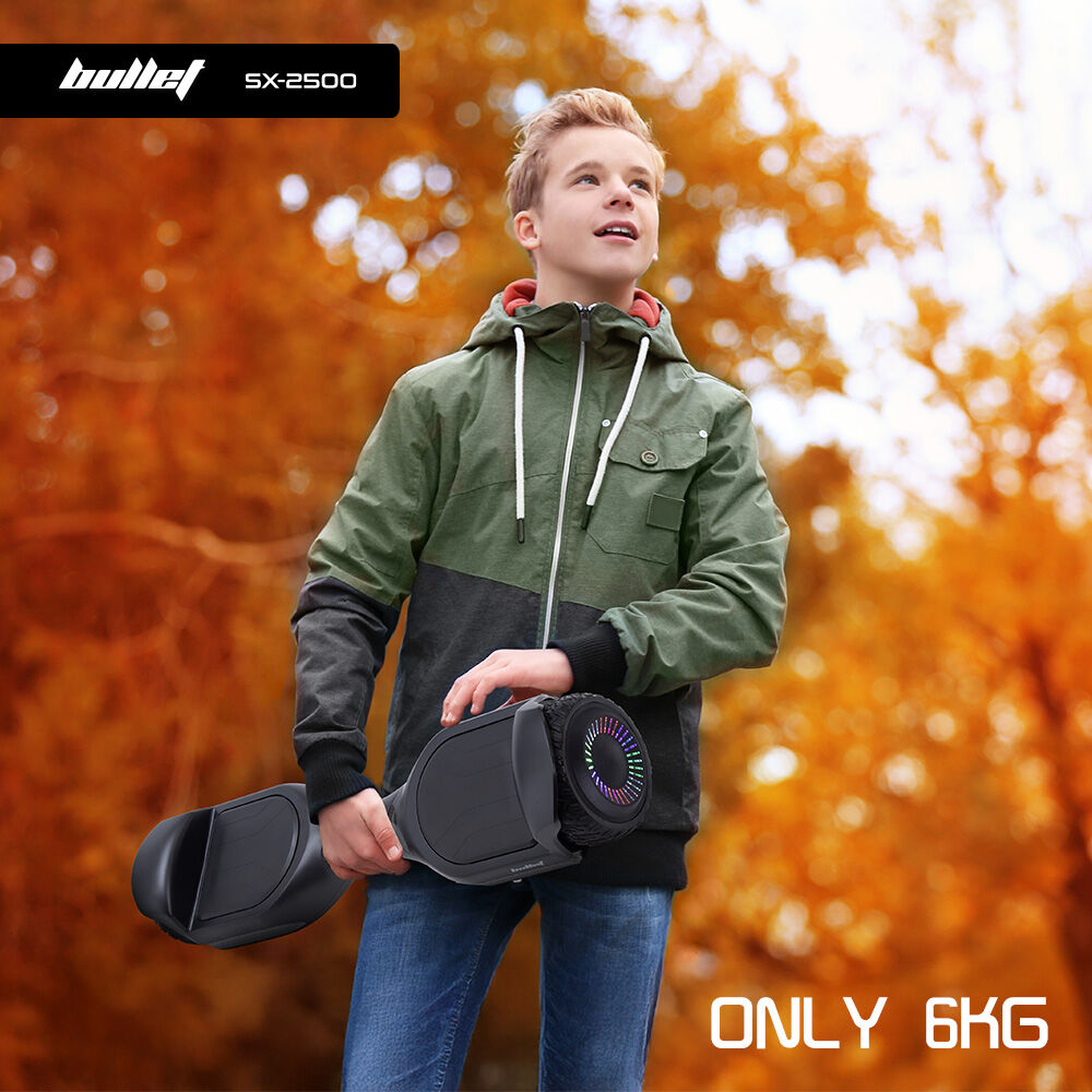 BULLET SX-2500 Hoverboard Scooter, 500W Brushless, UL Certified, AU Compliant, 6.5-inch Off-Road Style Tyres, Superior Self Balancing System, LED Lights, Black