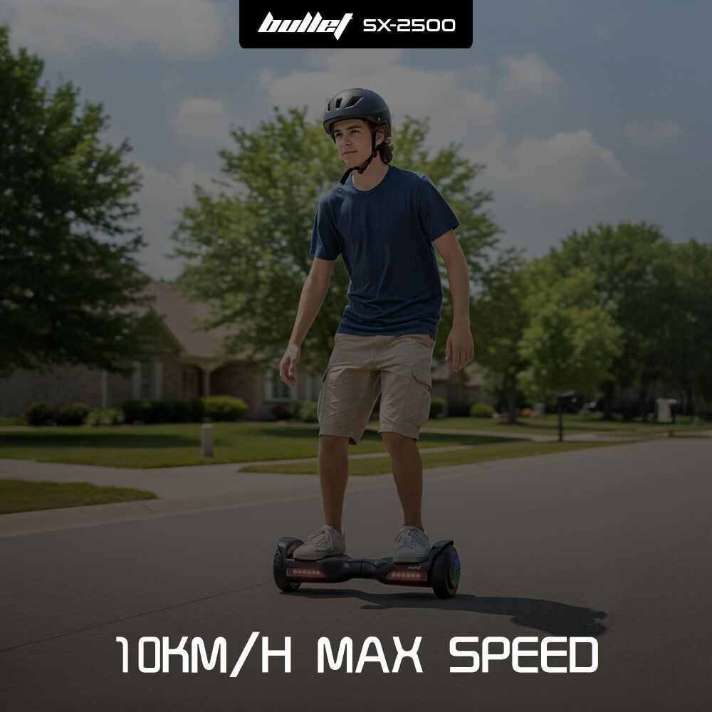 BULLET SX-2500 Hoverboard Scooter, 500W Brushless, UL Certified, AU Compliant, 6.5-inch Off-Road Style Tyres, Superior Self Balancing System, LED Lights, Black