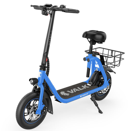 VALK Electric Scooter with Seat, Disc brakes, 12" Tyres, Motorised eScooter for Adults Teens Commuter, Blue