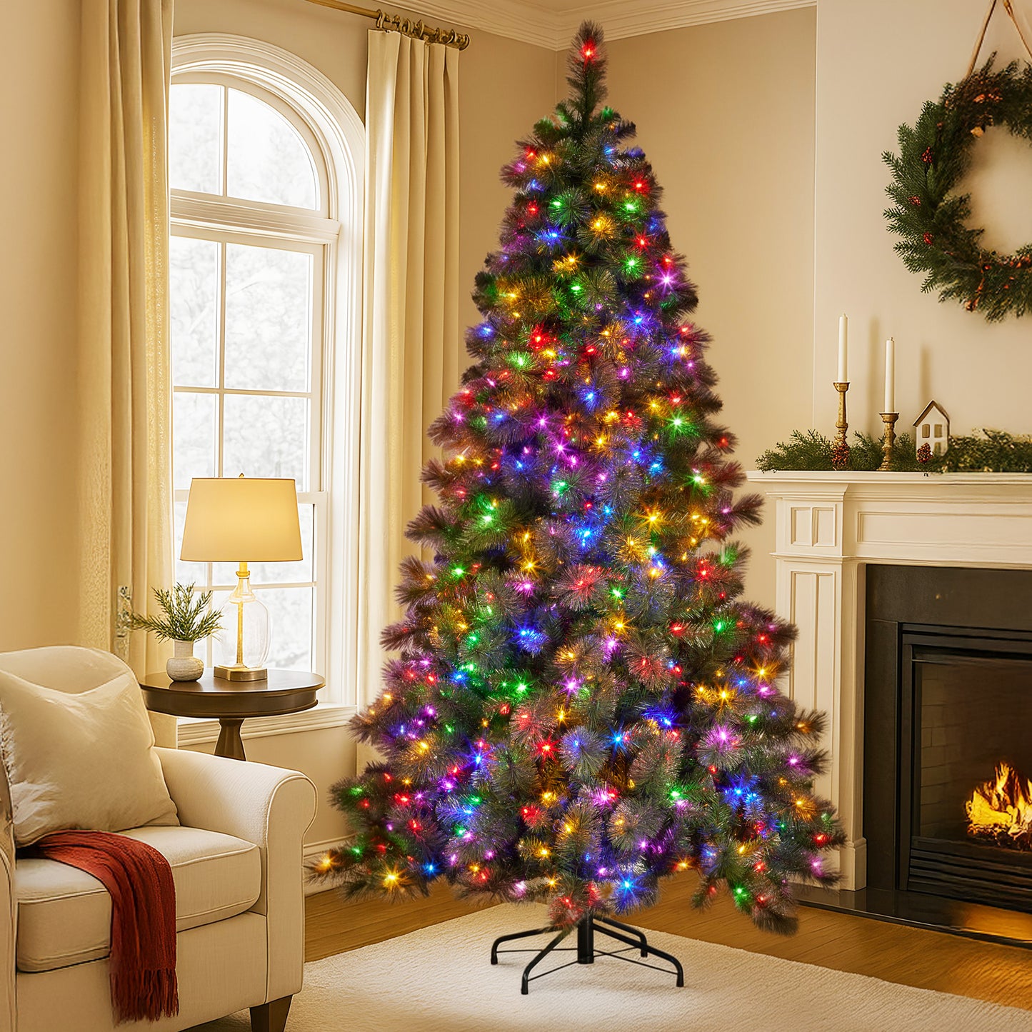 Christabelle 9ft Christmas Tree Glittery Gold Pine Needles 850 Led Lights Xmas