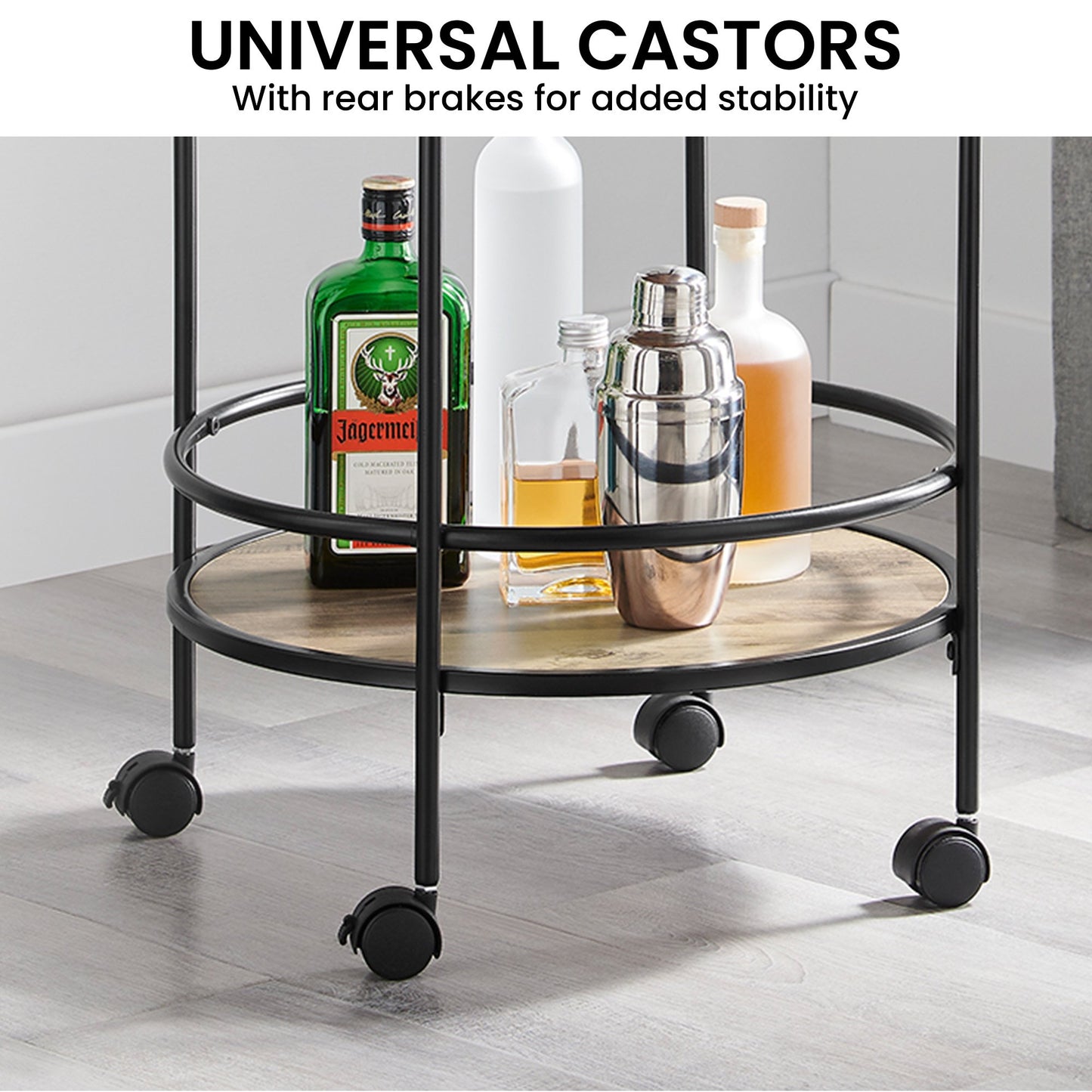 Sarantino Reno Mini Bar Cart Caddy in Grey Oak