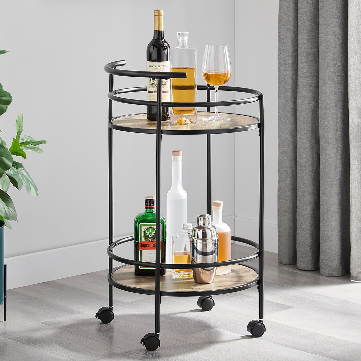 Sarantino Reno Mini Bar Cart Caddy in Grey Oak