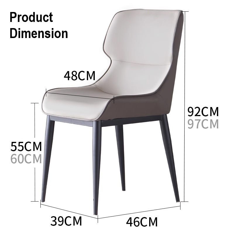 Light Grey Italian Minimal List Dining Chairs PU Retro Chair Cafe Kitchen Modern Metal Legs x2