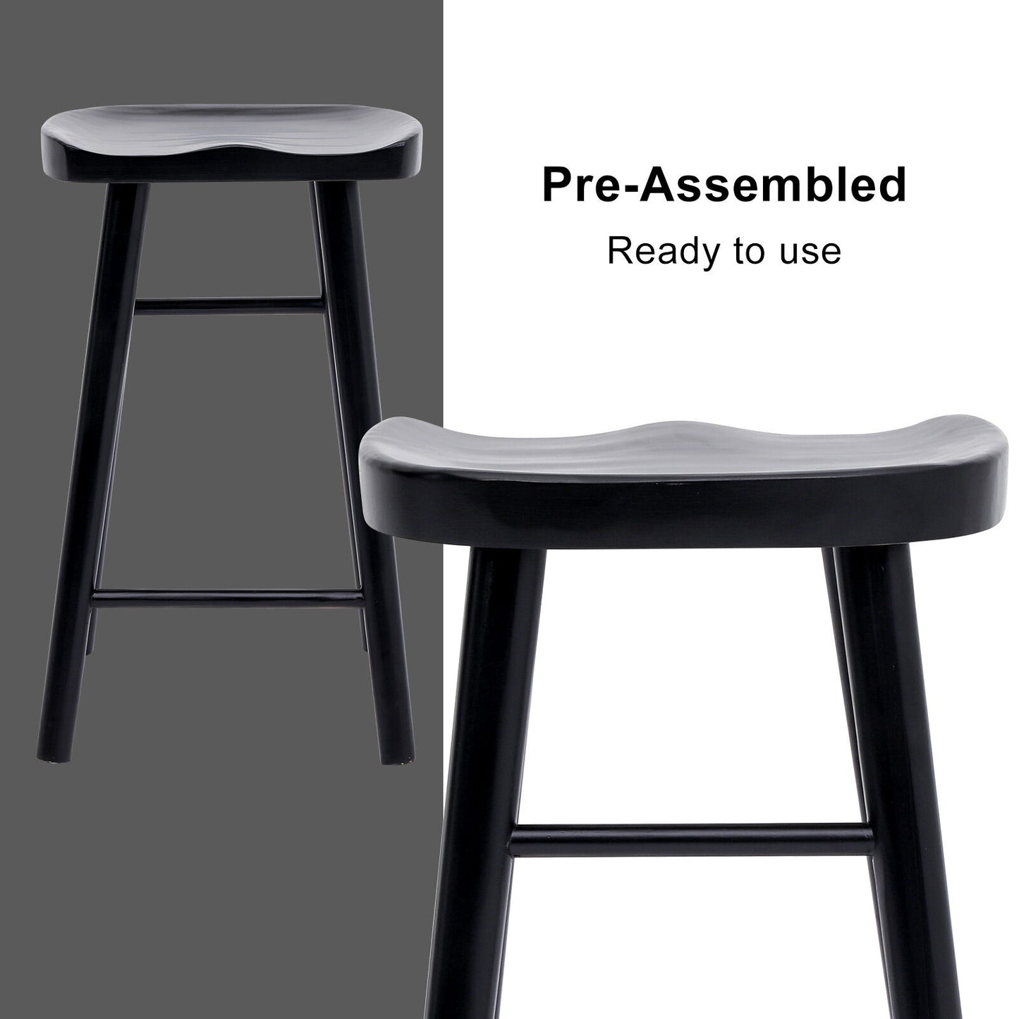 4X Wooden Bar Stool Dining Chair Pine Wood FRIDA 65cm BLACK