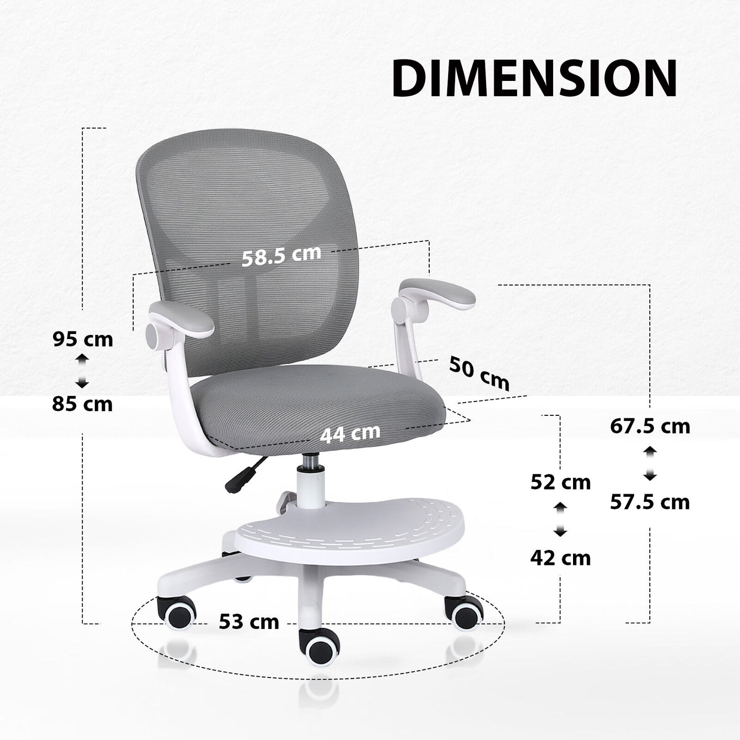 Kids Desk Chair - Children Office Study Seat with Footrest NOVA - Grey