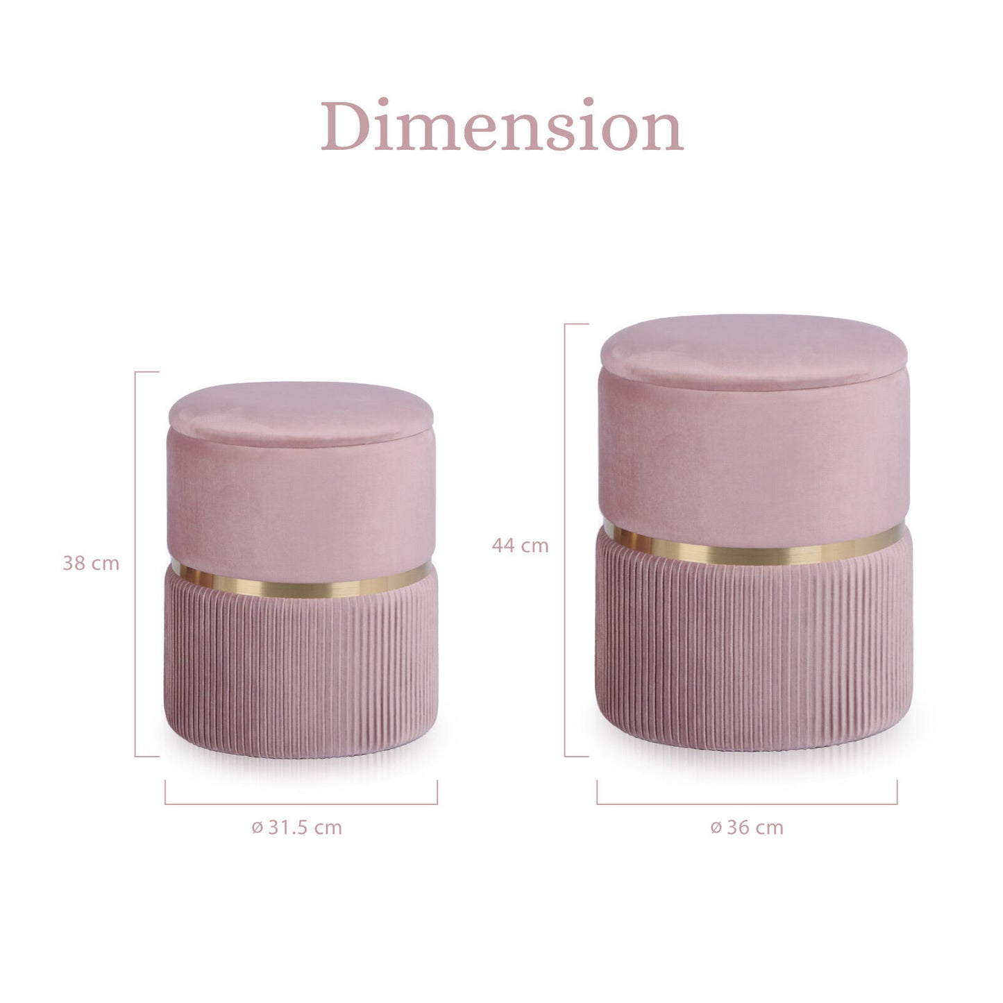 2X Side Table Storage Ottoman - Velvet Padded Stool Vanity Footstool REMI Pink