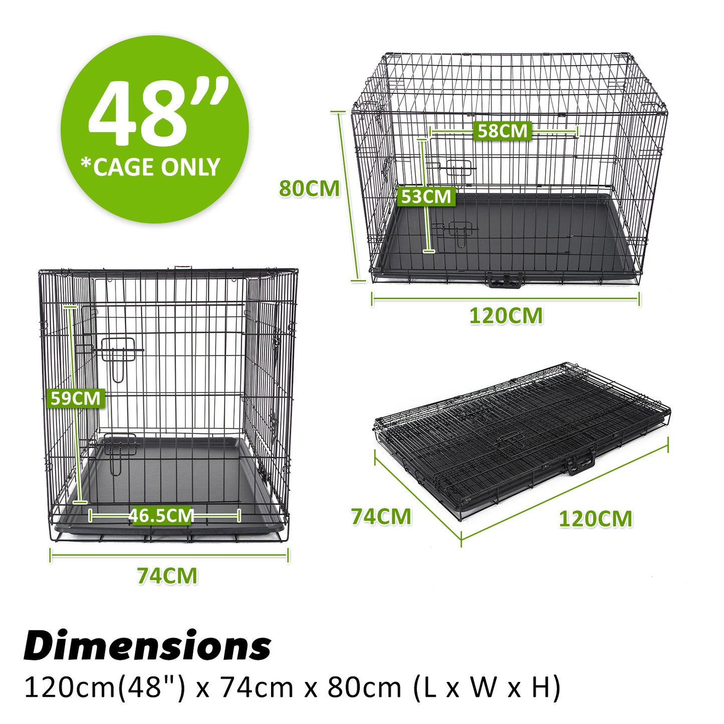 Wire Dog Cage Crate 48in with Tray + Cushion Mat + BLUE Cover Combo