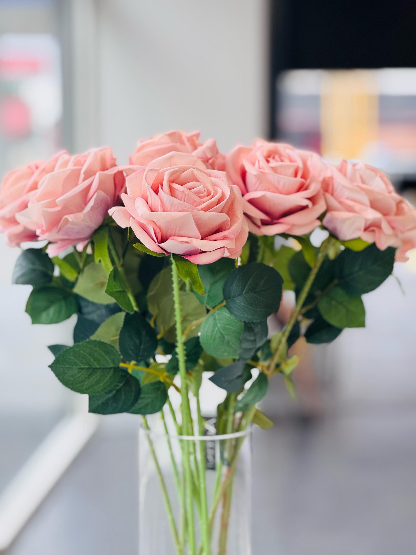 Artificial Rose Stems – Set of 2 Stems – 60cm with 3 Flowers Each - Soft Pink