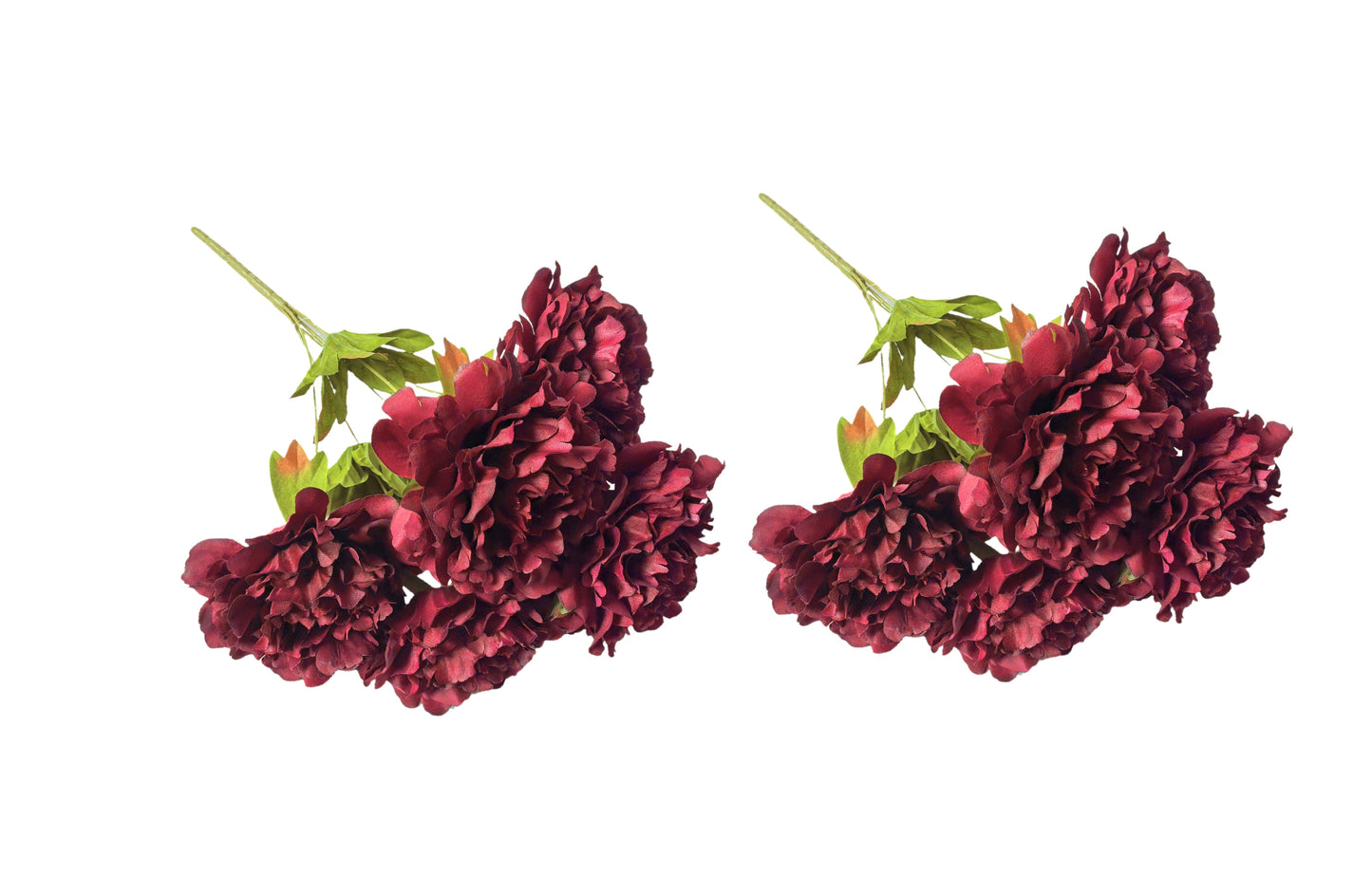 Artificial Bloomed Peony Bunch – Set of 2 Bunches – 45cm with 5 Flowers Each - Maroon
