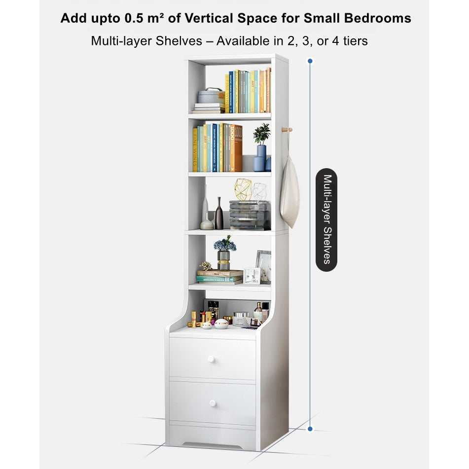 Minimalist Bedside Cabinet White Cosmetic Storage Dual Shelves Curved Design