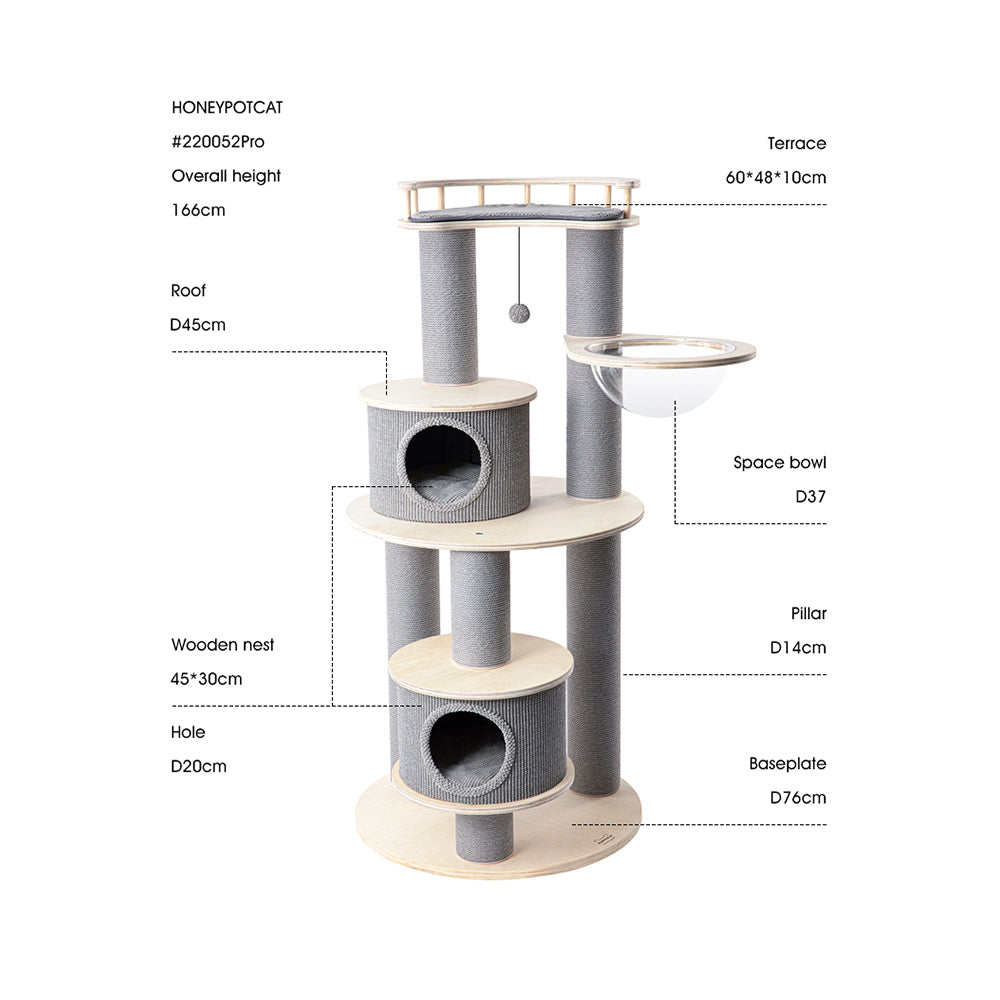 HONEYPOTCAT Majestic Reinforced Multi-Level Cat Tree - 165cm
