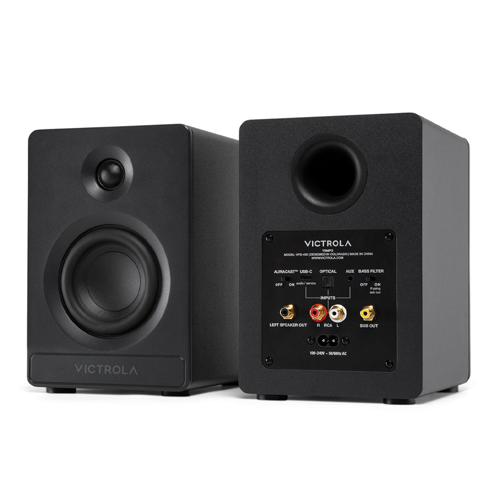 Victrola Automatic Turntable + Victrola Tempo Bookshelf Speakers Bundle - Black