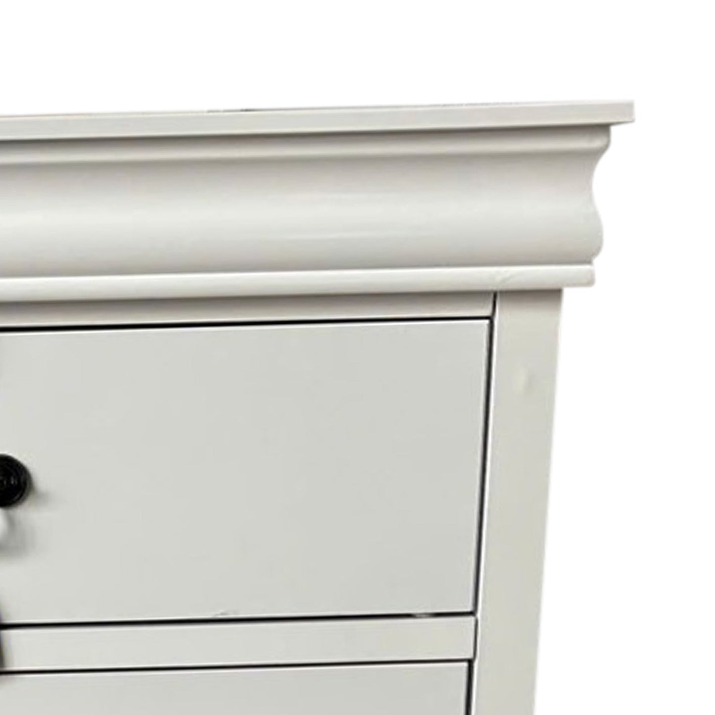 Tallboy with 5 Storage Drawers in Solid Wooden Metal Handles White Colour