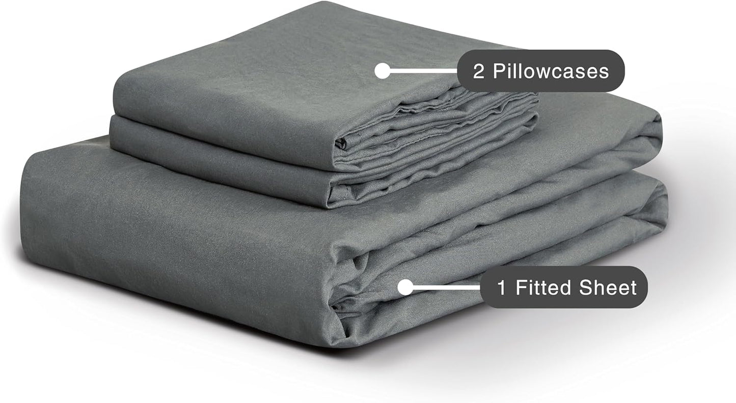 100% Vintage Washed Microfibre Fitted Sheet Set – Ultra Soft & Lightweight All-Season Fitted Sheet with 1 Pillowcase (Grey, Single Size)