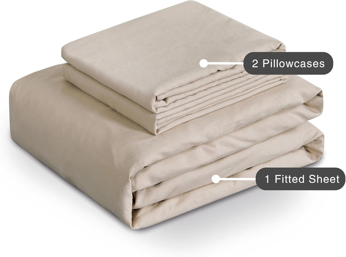 100% Vintage Washed Microfibre Fitted Sheet Set – Ultra Soft & Lightweight All-Season Fitted Sheet with 1 Pillowcase (Linen, Single Size)