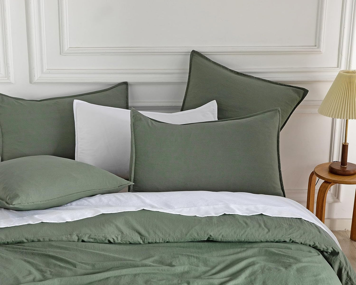 Vintage Washed Microfibre Quilt Cover Set (3Pcs) - Khaki Green - Double Size