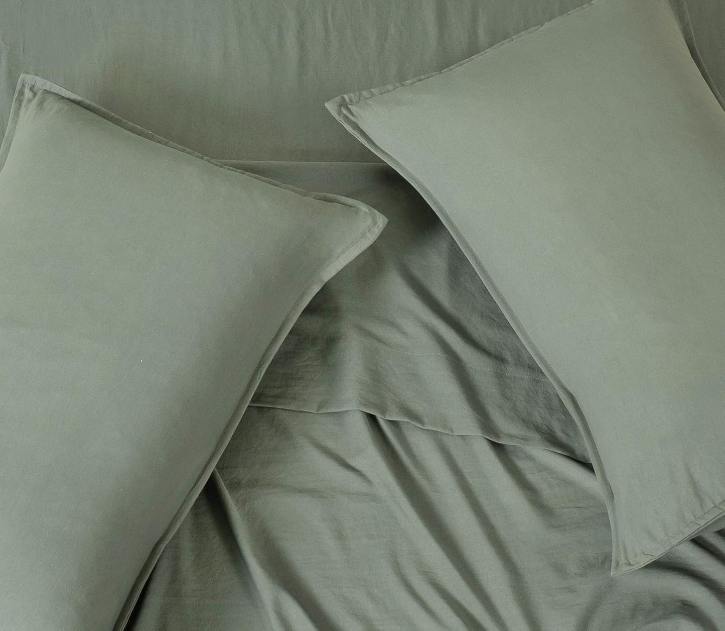 Vintage Washed Microfibre Quilt Cover Set (3Pcs) - Khaki Green - Double Size