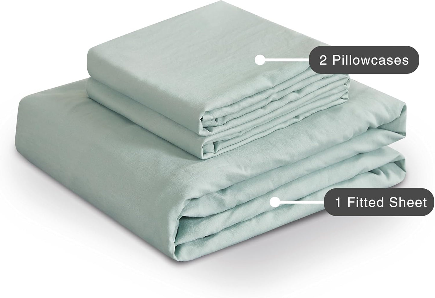 100% Vintage Washed Microfibre Fitted Sheet Set – Ultra Soft & Lightweight All-Season Fitted Sheet with 2 Pillowcases (Sage, Queen Size)