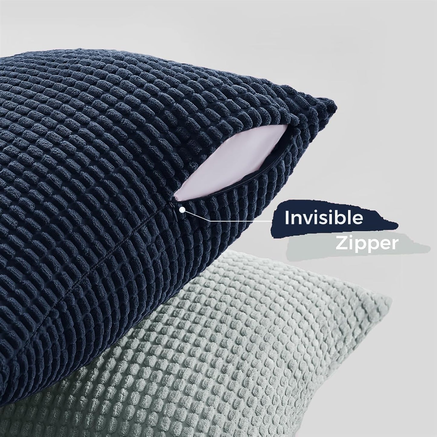 Corduroy Corn Grain Cushion Covers - Soft Velvet with Hidden Zipper - Stylish Mix of Blue Shades, 45cm x 45cm (Pack of 4)