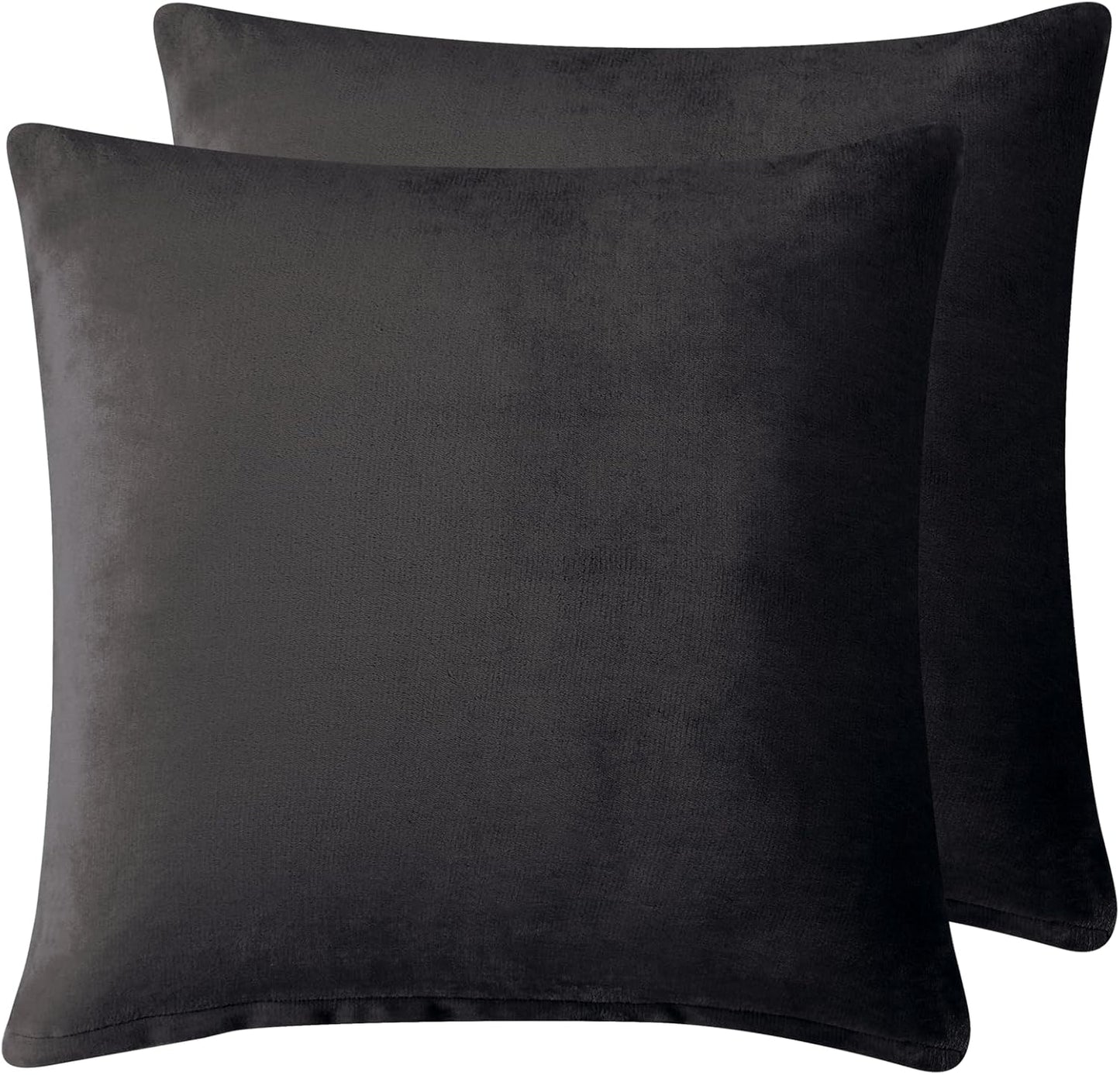 Teddy Sherpa Twin-Pack European Pillowcases - Soft Reversible Velvet & Sherpa Cushion Covers - Machine Washable with Zipper Closure - 65x65cm - Charcoal
