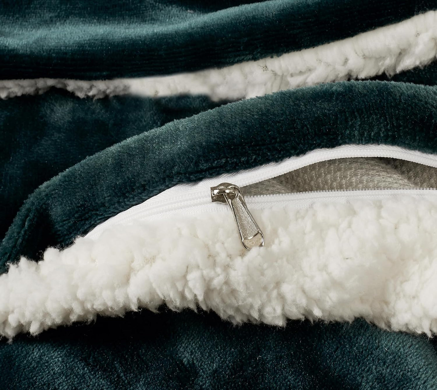 Teddy Sherpa Twin-Pack European Pillowcases - Soft Reversible Velvet & Sherpa Cushion Covers - Machine Washable with Zipper Closure - 65x65cm - Emerald Green