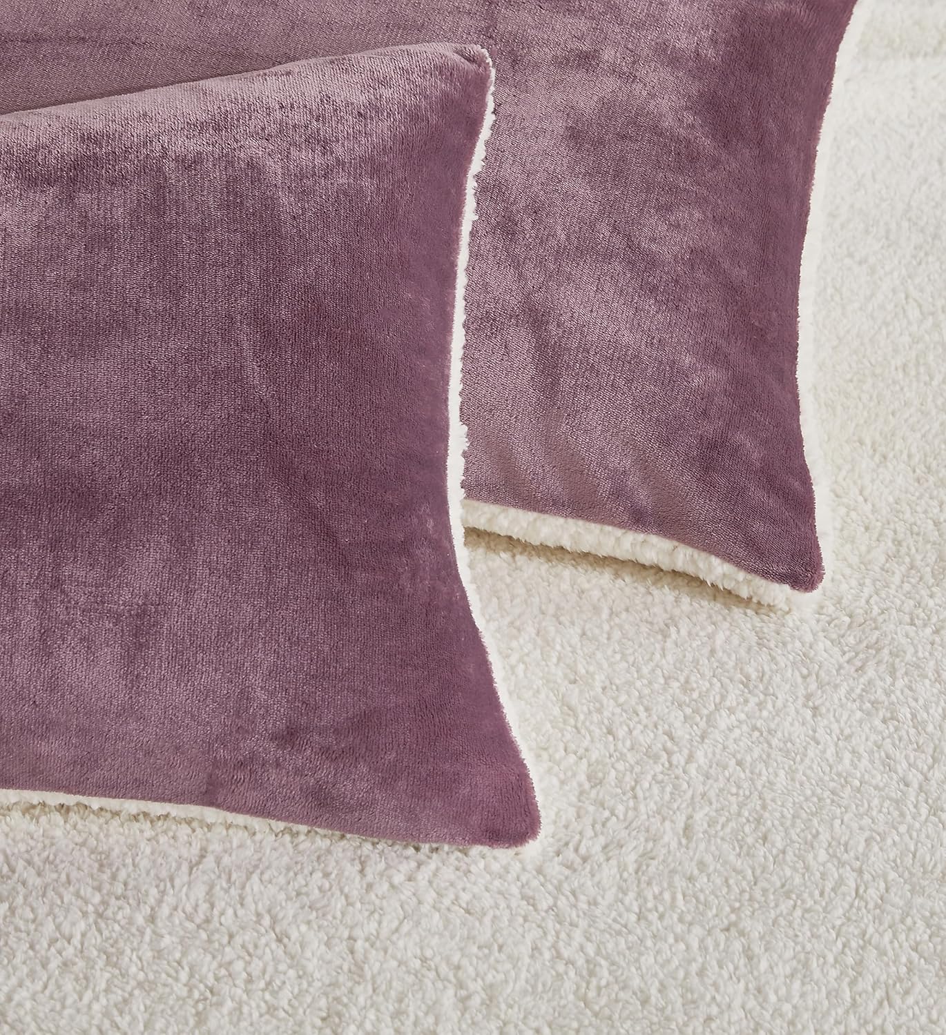 Teddy Sherpa Twin-Pack European Pillowcases - Soft Reversible Velvet & Sherpa Cushion Covers - Machine Washable with Zipper Closure - 65x65cm - Mauve