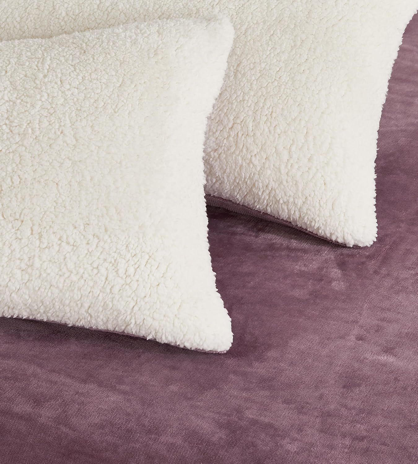 Teddy Sherpa Twin-Pack European Pillowcases - Soft Reversible Velvet & Sherpa Cushion Covers - Machine Washable with Zipper Closure - 65x65cm - Mauve