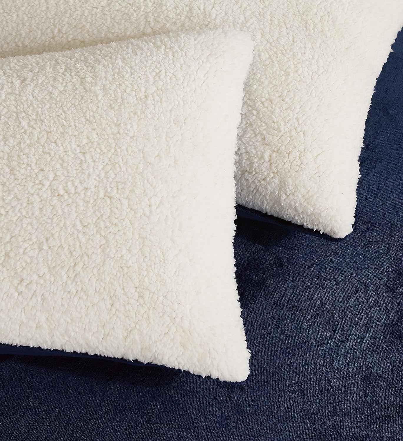 Teddy Sherpa Twin-Pack European Pillowcases - Soft Reversible Velvet & Sherpa Cushion Covers - Machine Washable with Zipper Closure - 65x65cm - Navy Blue