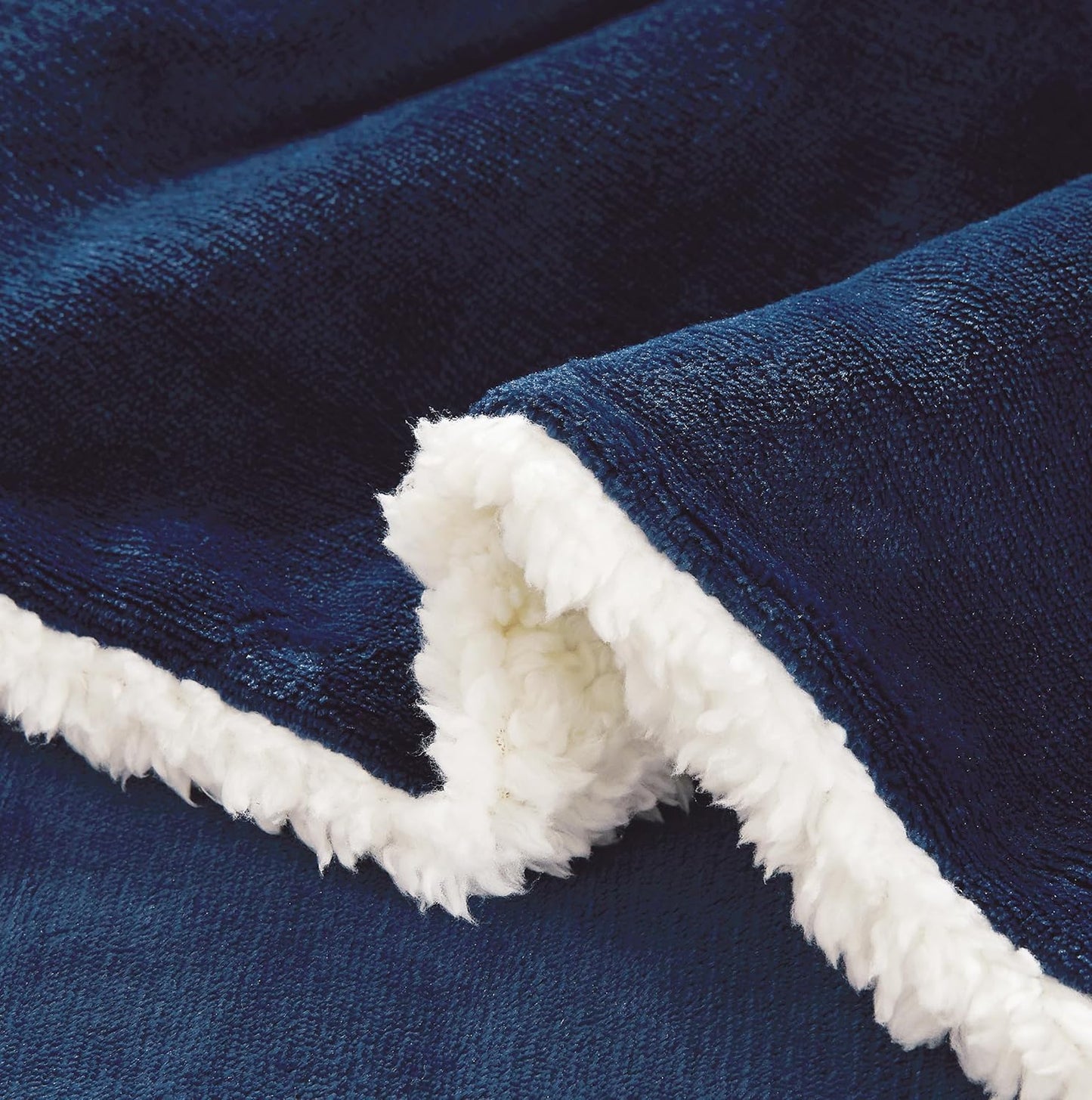 Teddy Sherpa Twin-Pack European Pillowcases - Soft Reversible Velvet & Sherpa Cushion Covers - Machine Washable with Zipper Closure - 65x65cm - Navy Blue